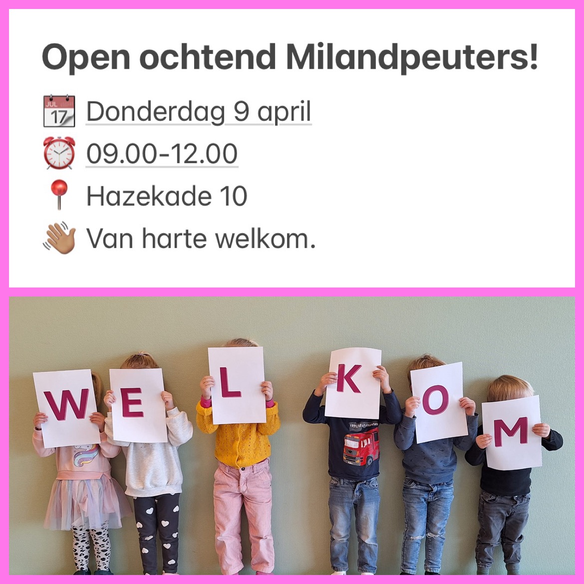Open ochtend Milandpeuters donderdag 9 april
